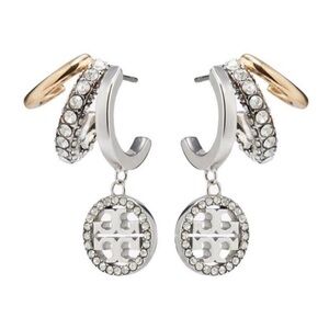 NWOT Tory Burch Icon Pave Triple Hoop Earrings